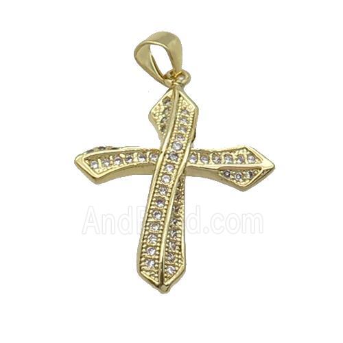 Copper Cross Pendant Pave Zircon Gold Plated