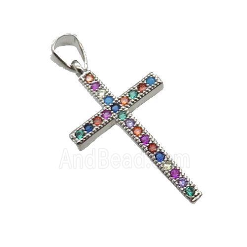 Copper Cross Pendant Pave Zircon Multicolor Platinum Plated