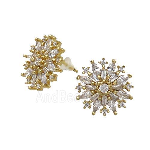 Copper Flower Stud Earring Pave Zircon Gold Plated