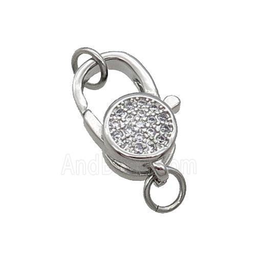 Copper Lobster Clasp Pave Zircon Platinum Plated