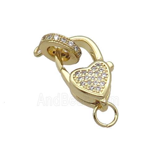 Copper Lobster Clasp Pave Zircon Heart Gold Plated