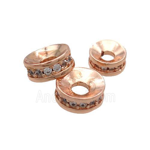 Copper Rondelle Beads Pave Zircon Rose Gold
