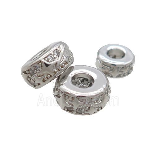 Copper Rondelle Beads Pave Zircon Platinum Plated