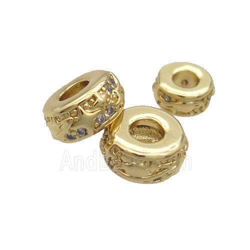Copper Rondelle Beads Pave Zircon Gold Plated