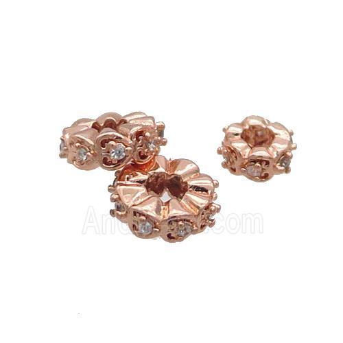 Copper Heishi Spacer Beads Pave Zircon Rose Gold