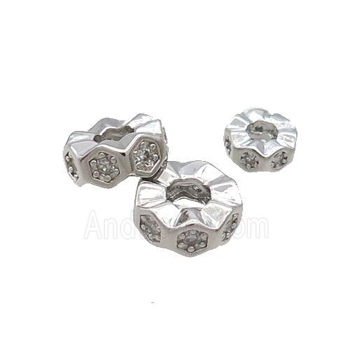 Copper Heishi Spacer Beads Pave Zircon Platinum Plated