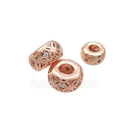 Copper Rondelle Spacer Beads Pave Zircon Rose Gold
