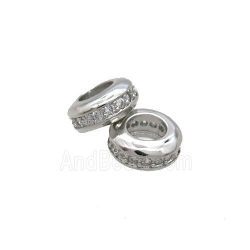 Copper Rondelle Spacer Beads Pave Zircon Platinum Plated
