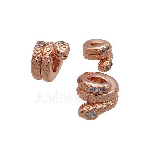Copper Snake Beads Pave Zircon Rose Gold