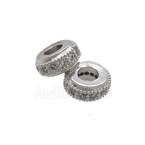 Copper Rondelle Spacer Beads Pave Zircon Platinum Plated