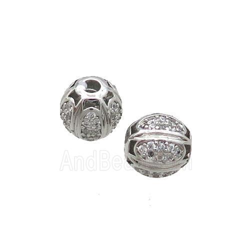 Copper Round Beads Pave Zircon Platinum Plated