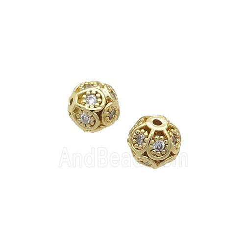 Copper Round Beads Pave Zircon Gold Plated