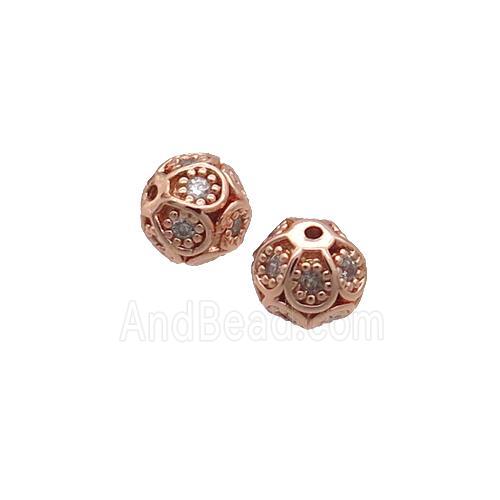 Copper Round Beads Pave Zircon Rose Gold