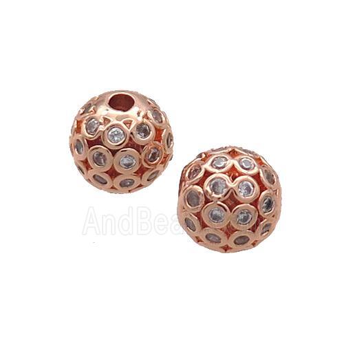 Copper Round Beads Pave Zircon Hollow Rose Gold