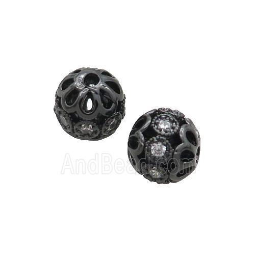 Copper Round Beads Pave Zircon Hollow Black Plated