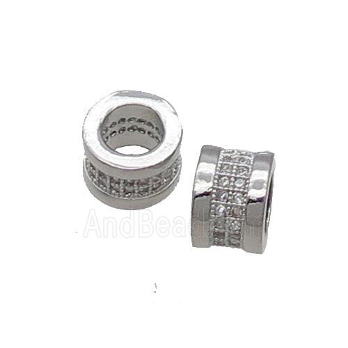 Copper Rondelle Beads Pave Zircon Large Hole Platinum Plated