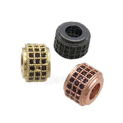 Copper Rondelle Beads Pave Black Zircon Large Hole Mixed