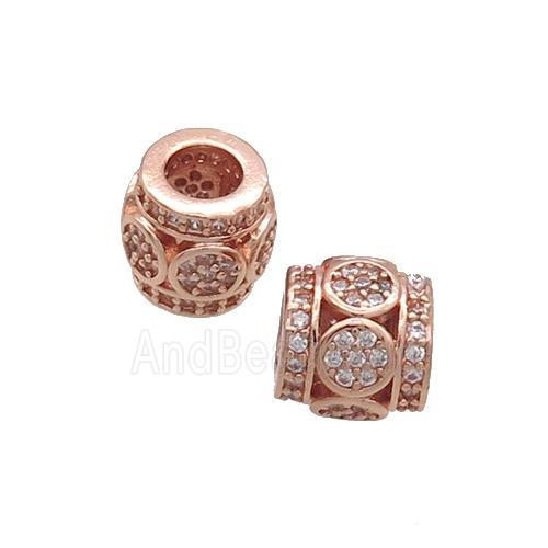Copper Tube Beads Pave Zircon Large Hole Rose Gold