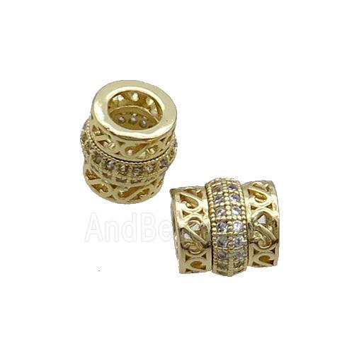 Copper Tube Beads Pave Zircon Large Hole Gold Plated
