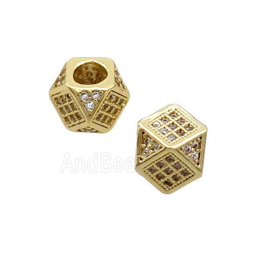 Copper Cube Beads Pave Zircon Large Hole Gold Plated