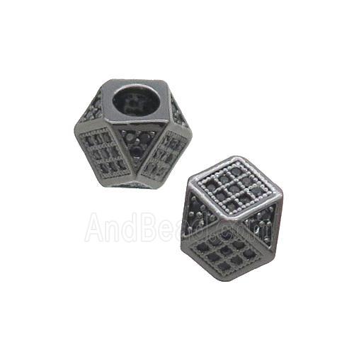 Copper Cube Beads Pave Black Zircon Large Hole Black Plated