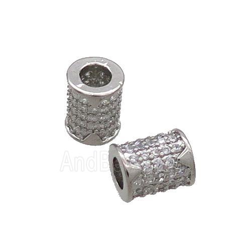 Copper Tube Beads Pave Zircon Large Hole Platinum Plated