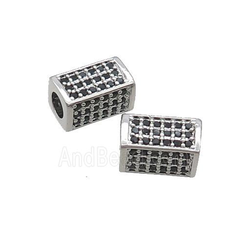 Copper Cuboid Beads Pave Black Zircon Large Hole Platinum Plated