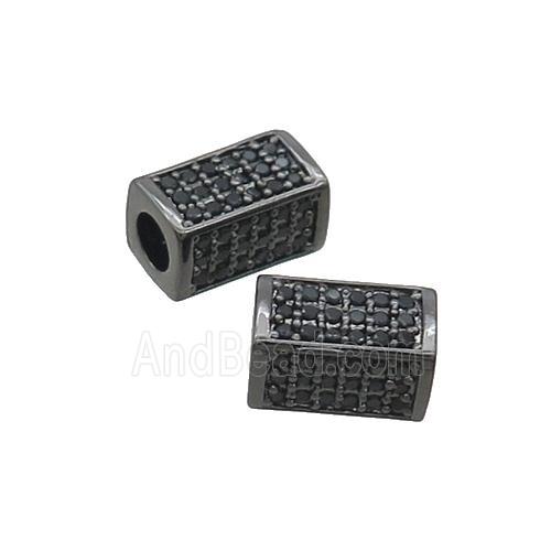 Copper Cuboid Beads Pave Black Zircon Large Hole Black Plated