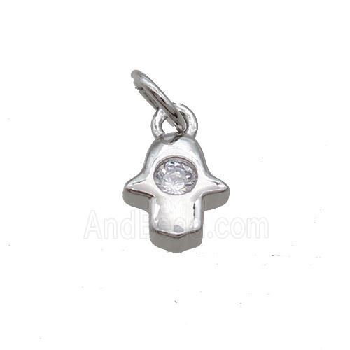 Copper Hamsahand Pendant Pave Zircon Platinum Plated