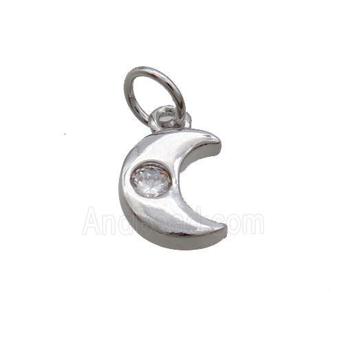 Copper Moon Pendant Pave Zircon Platinum Plated