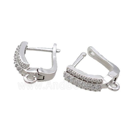 Copper Latchback Earring Pave Zircon Platinum Plated