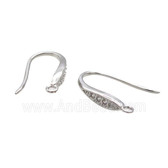 Copper Hook Earring Pave Zircon Platinum Plated