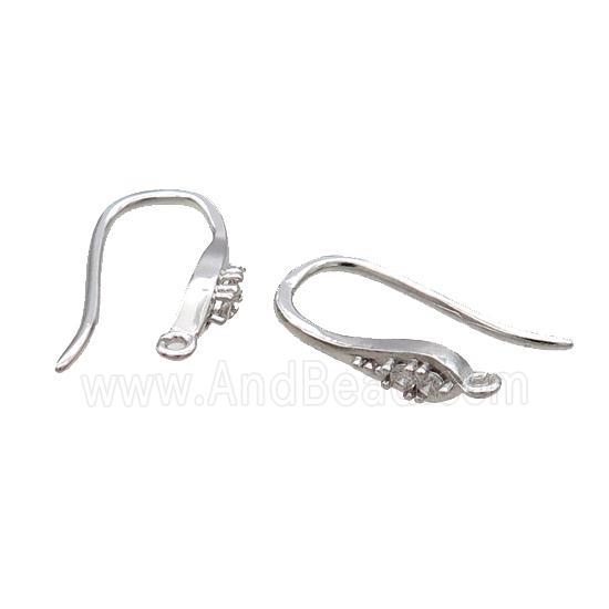 Copper Hook Earring Pave Zircon Platinum Plated