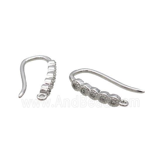 Copper Hook Earring Pave Zircon Platinum Plated