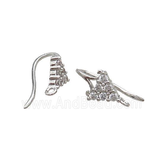 Copper Hook Earring Pave Zircon Platinum Plated