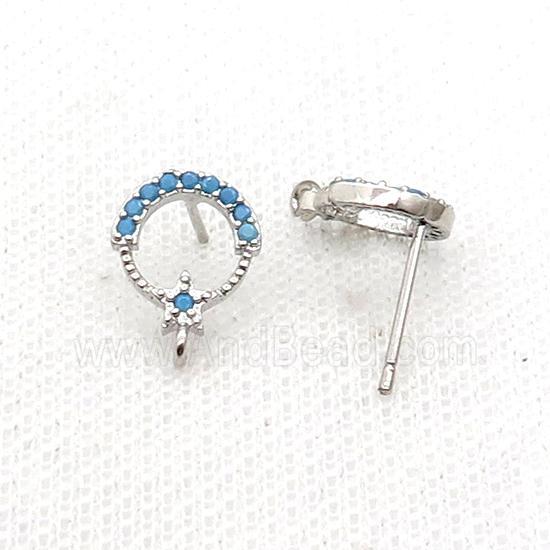 Copper Stud Earring Pave Zircon Platinum Plated