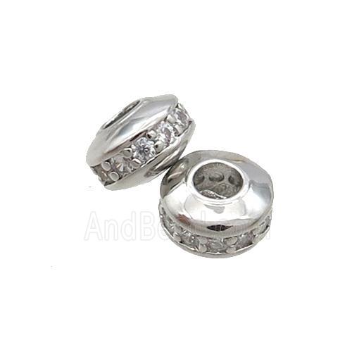 Copper Rondelle Beads Pave Zircon Platinum Plated