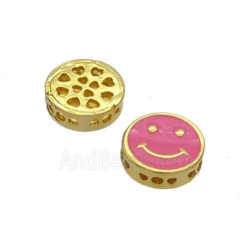 Copper Emoji Beads Hotpink Enamel Gold Plated