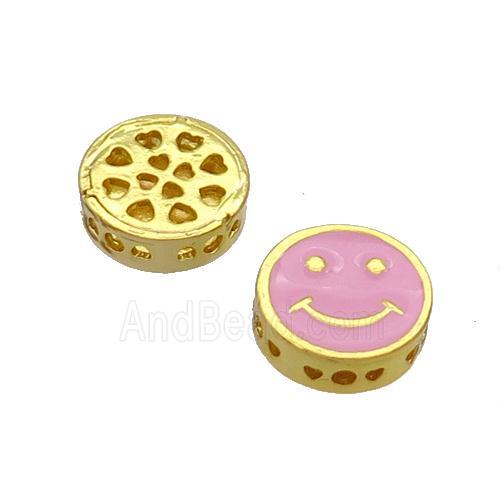 Copper Emoji Beads Pink Enamel Gold Plated