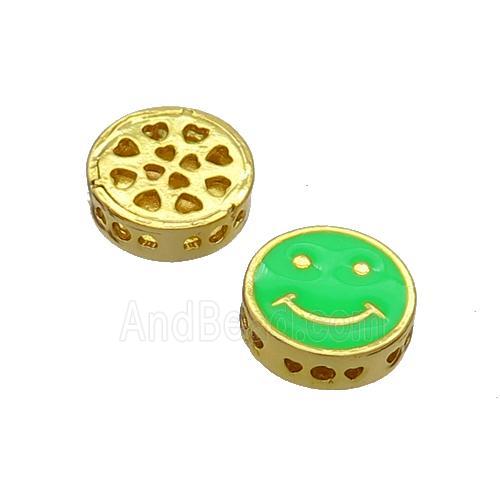 Copper Emoji Beads Green Enamel Gold Plated