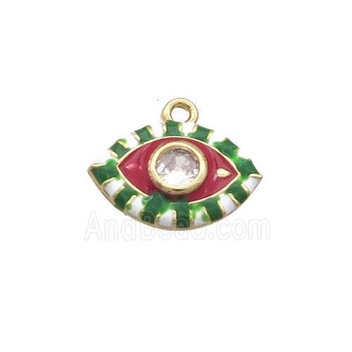 Copper Eye Pendant Pave Zircon Red Enamel Gold Plated