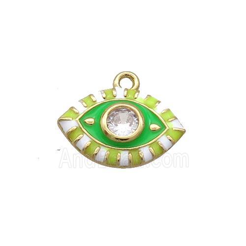 Copper Eye Pendant Pave Zircon Green Enamel Gold Plated