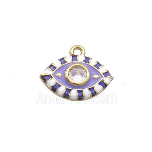 Copper Eye Pendant Pave Zircon Purple Enamel Gold Plated