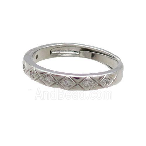 Copper Ring Pave Zircon Platinum Plated Adjustable
