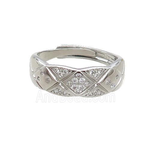 Copper Ring Pave Zircon Platinum Plated Adjustable