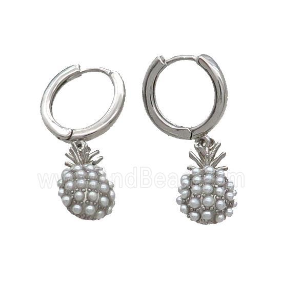 Copper Hoop Earring With Pineapple Platinum Plated