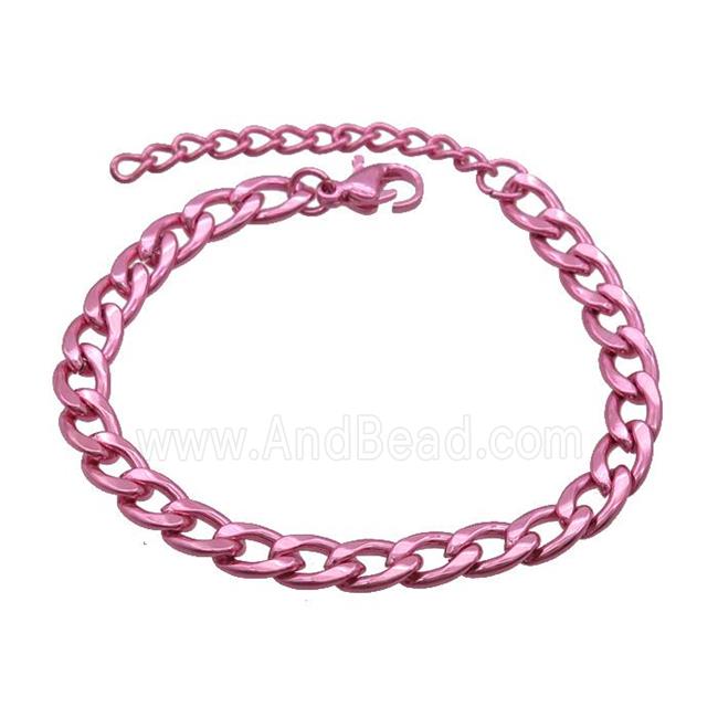 Copper Chain Bracelet Pink Lacquered