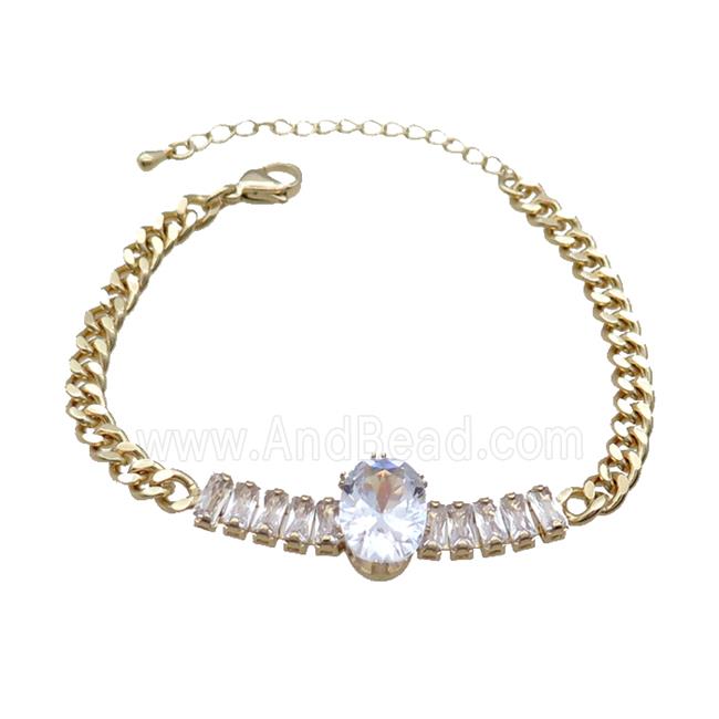 Copper Chain Bracelet Pave Crystal Glass Gold Plated