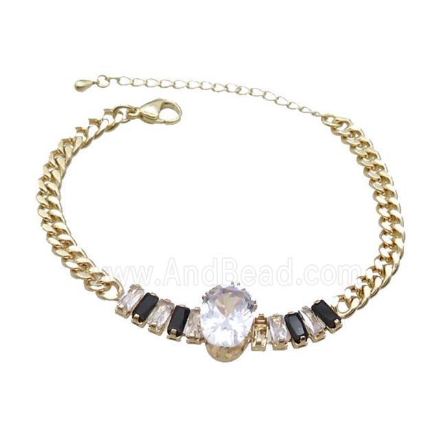 Copper Chain Bracelet Pave Crystal Glass Gold Plated