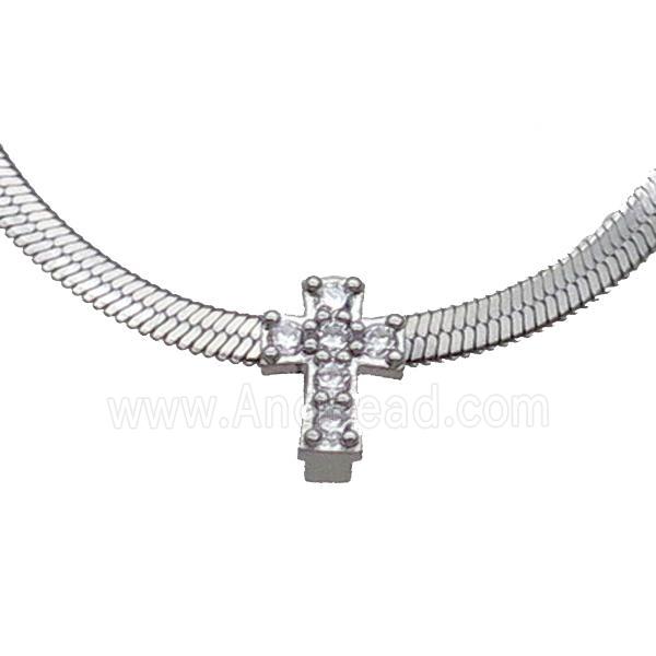 Copper Necklace Pave Zircon Cross Platinum Plated